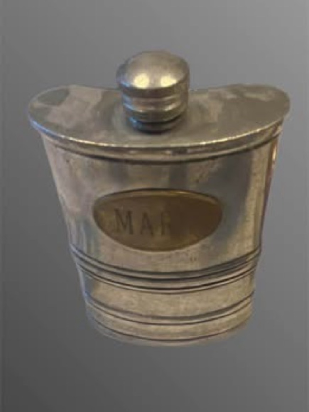 Vintage Victorian Pewter Hip Flask W Engraved Brass Plaque  Marked 95
